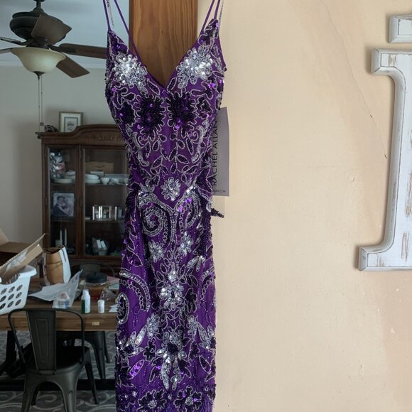 Rachel Allan Purple and Silver Embroidered Dress - Picture 7 of 8